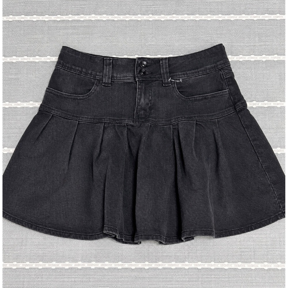 Social Collision Black Denim Pleated Mini Skirt Skater Grunge Y2K Large